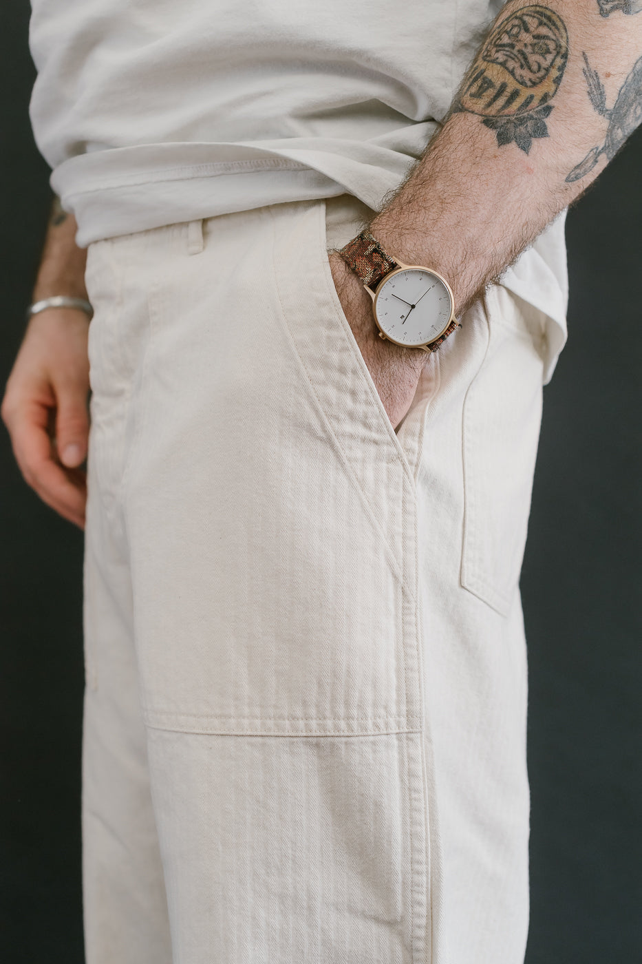 01-5103-66 - Herringbone Summer Fatigue Pants - Ecru