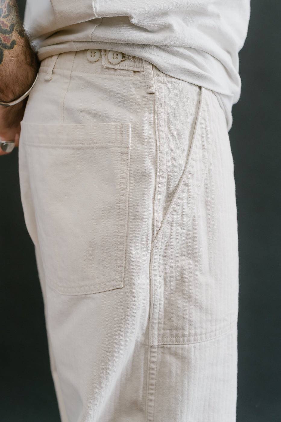 01-5103-66 - Herringbone Summer Fatigue Pants - Ecru
