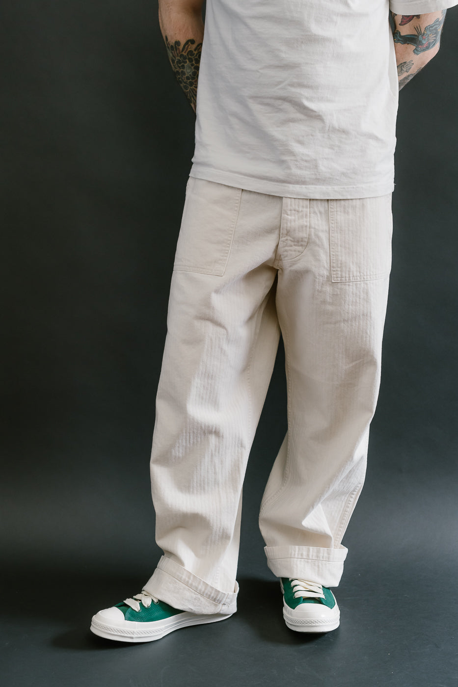 01-5103-66 - Herringbone Summer Fatigue Pants - Ecru