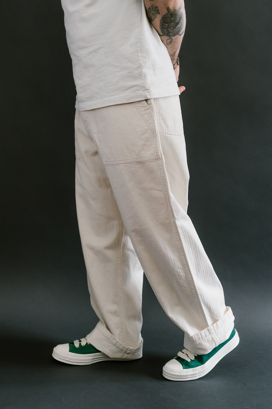 01-5103-66 - Herringbone Summer Fatigue Pants - Ecru