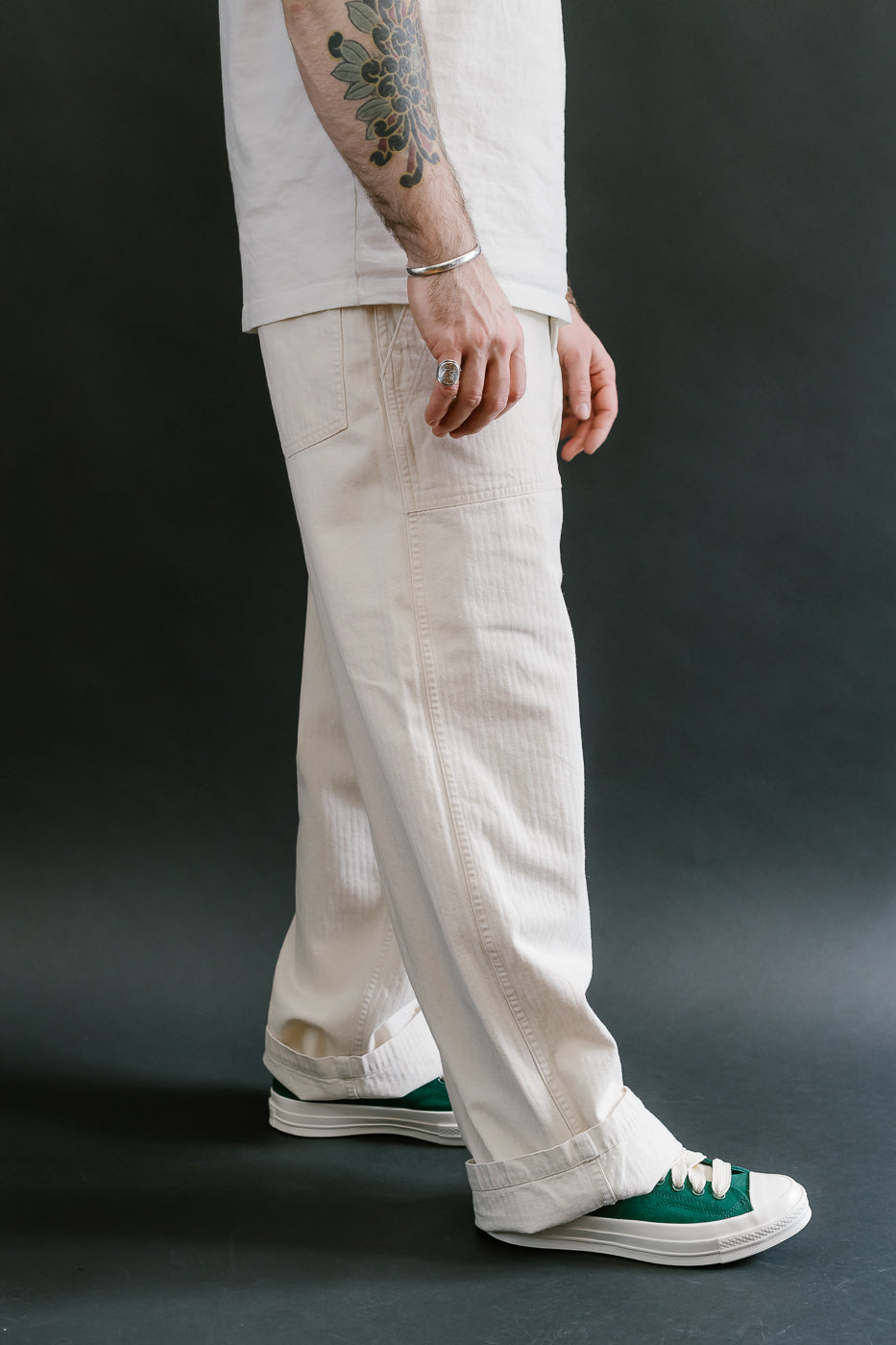 01-5103-66 - Herringbone Summer Fatigue Pants - Ecru