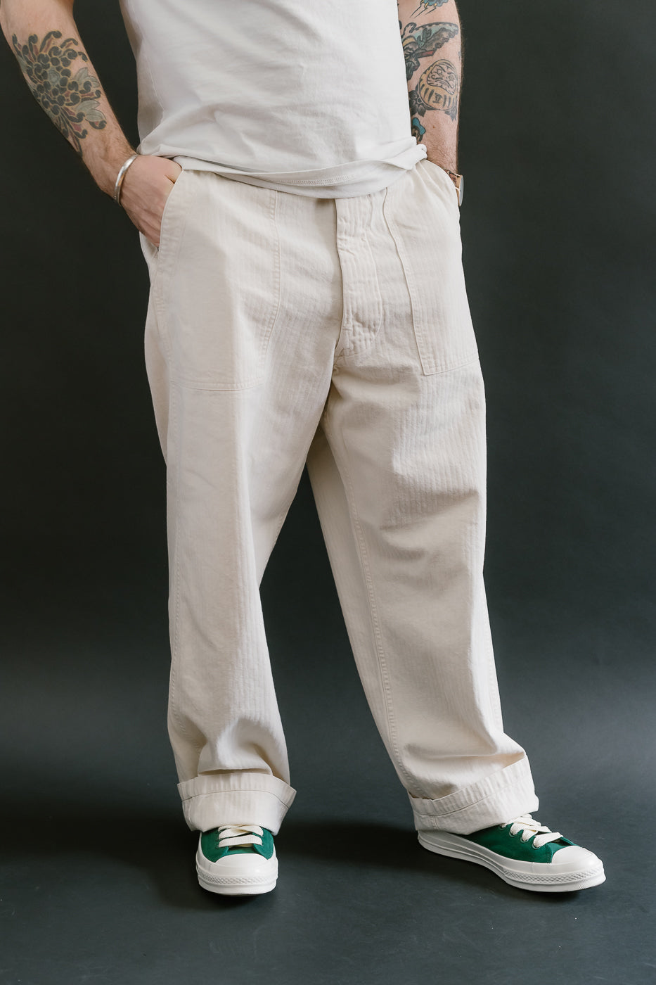 01-5103-66 - Herringbone Summer Fatigue Pants - Ecru