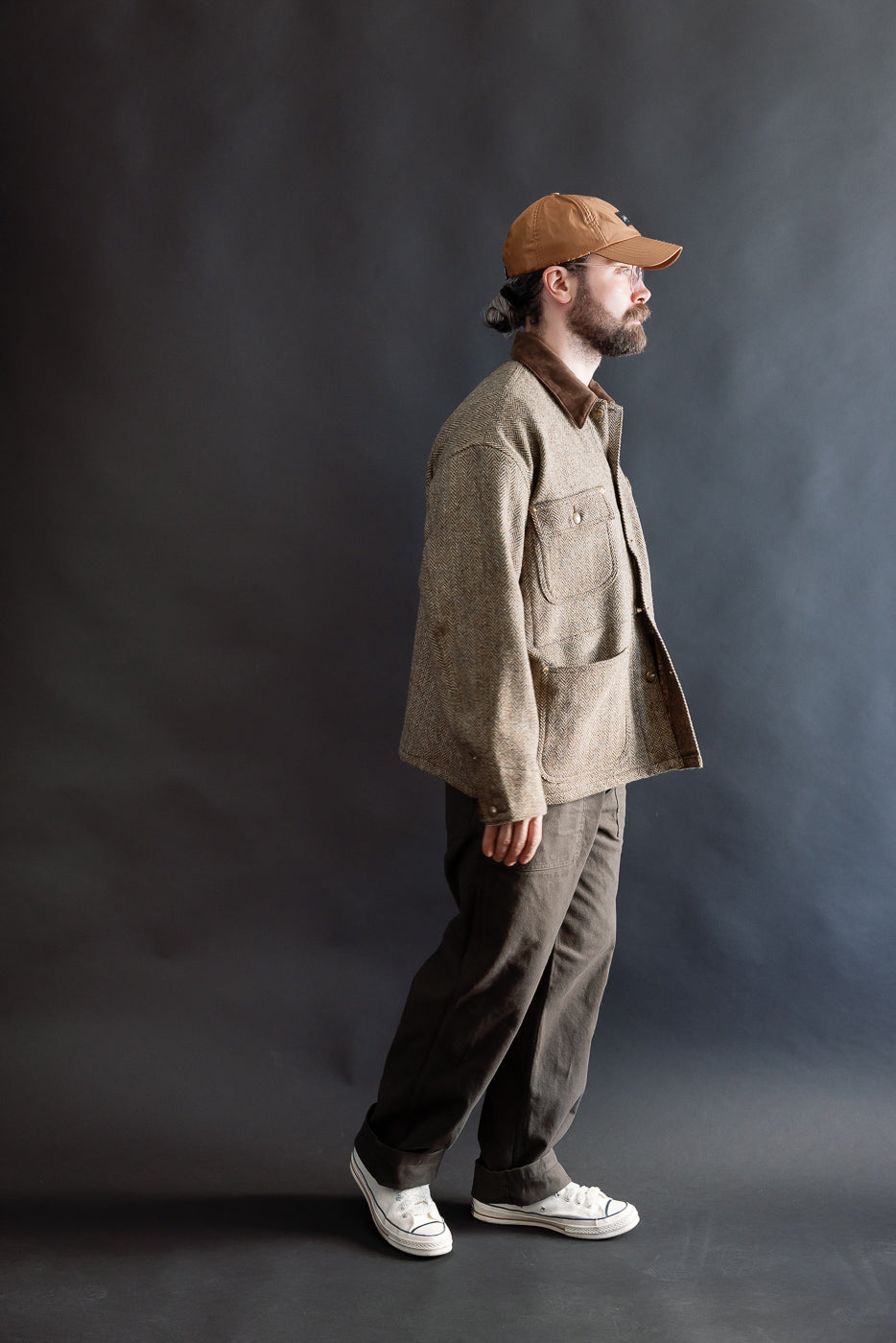 01-6034-H47K - Harris Tweed Relaxed Fit Coverall Jacket - Khaki | Dant