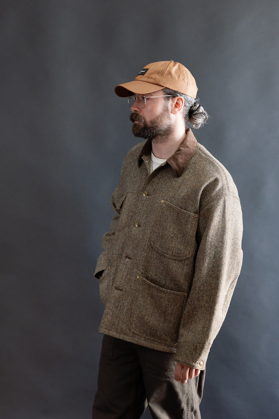 01-6034-H47K - Harris Tweed Relaxed Fit Coverall Jacket - Khaki | Dant
