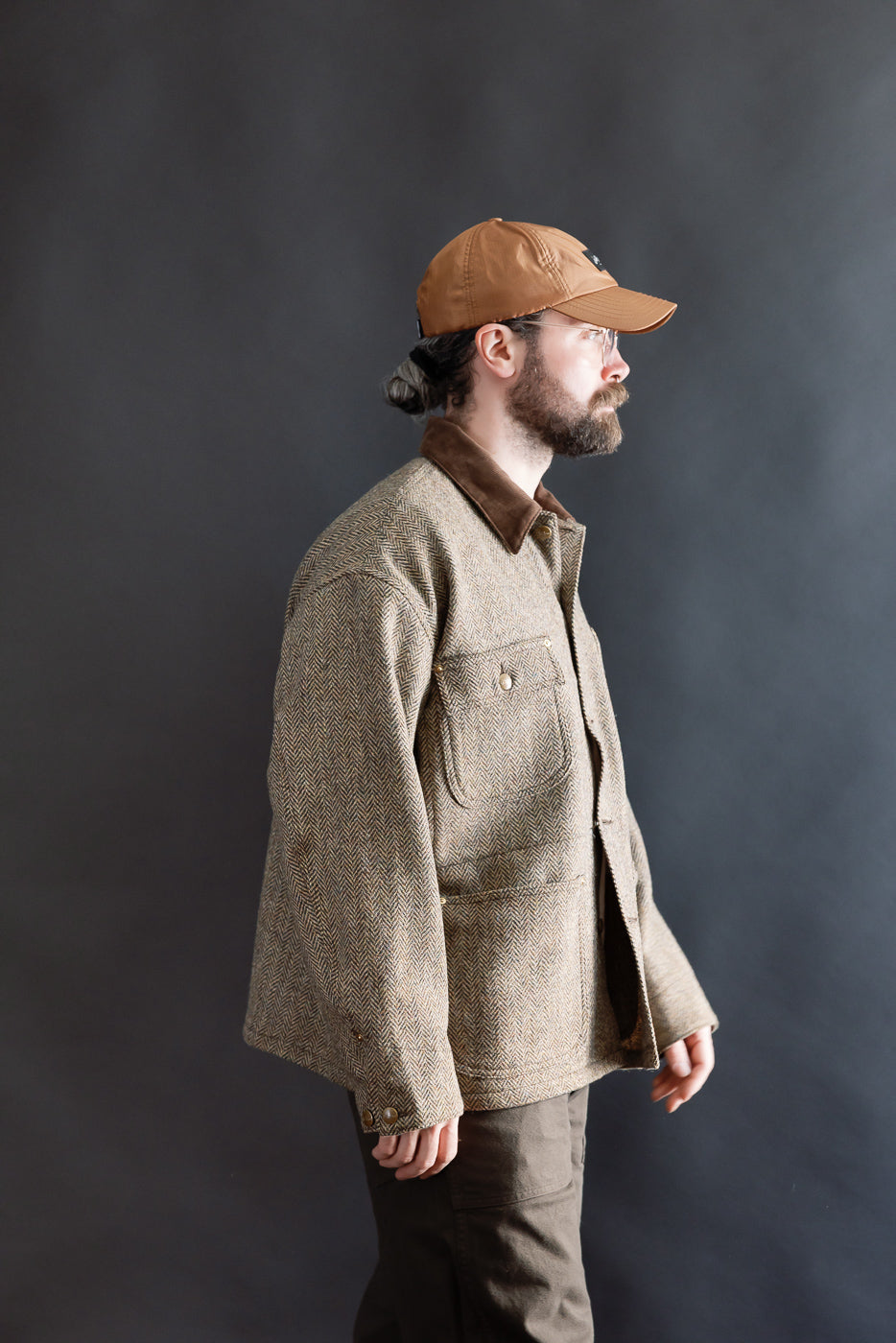01-6034-H47K - Harris Tweed Relaxed Fit Coverall Jacket - Khaki | Dant