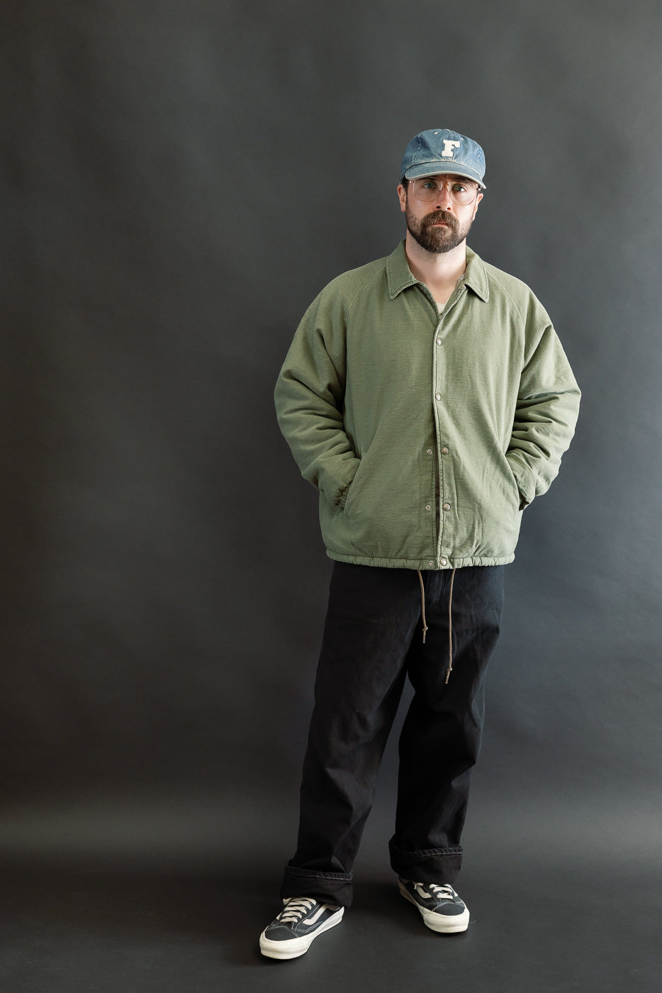 01-6050-77 - Vintage Washed Coach Jacket w/Fleece Lining - Dark Olive