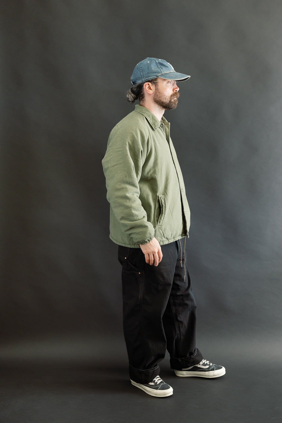 01-6050-77 - Vintage Washed Coach Jacket w/Fleece Lining - Dark Olive