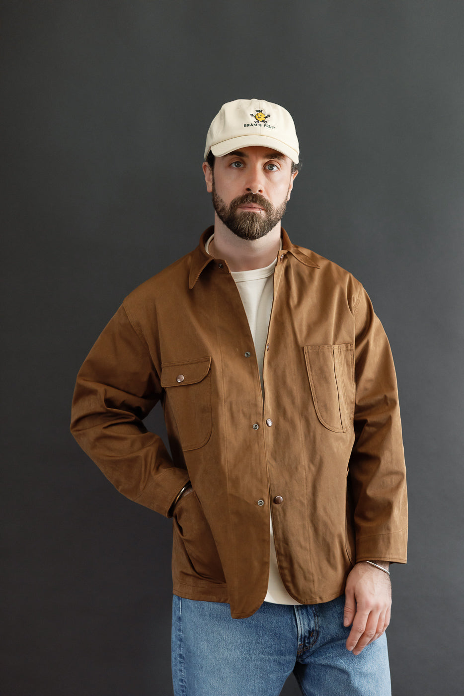 Full body front view of male model, 5'9
