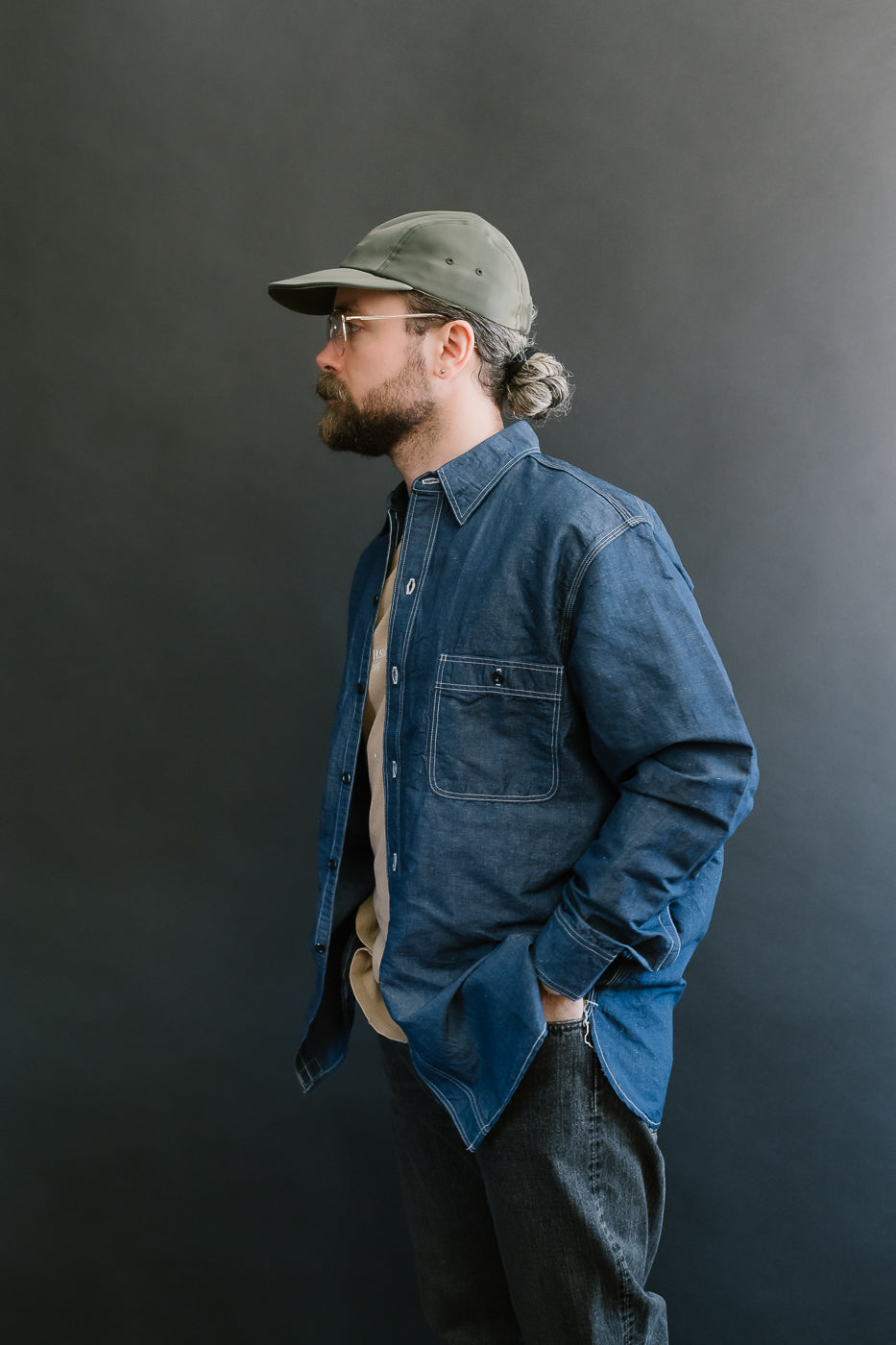 01-8068-81 - Supima 100/2 Linen Dungaree Work Shirt - Indigo