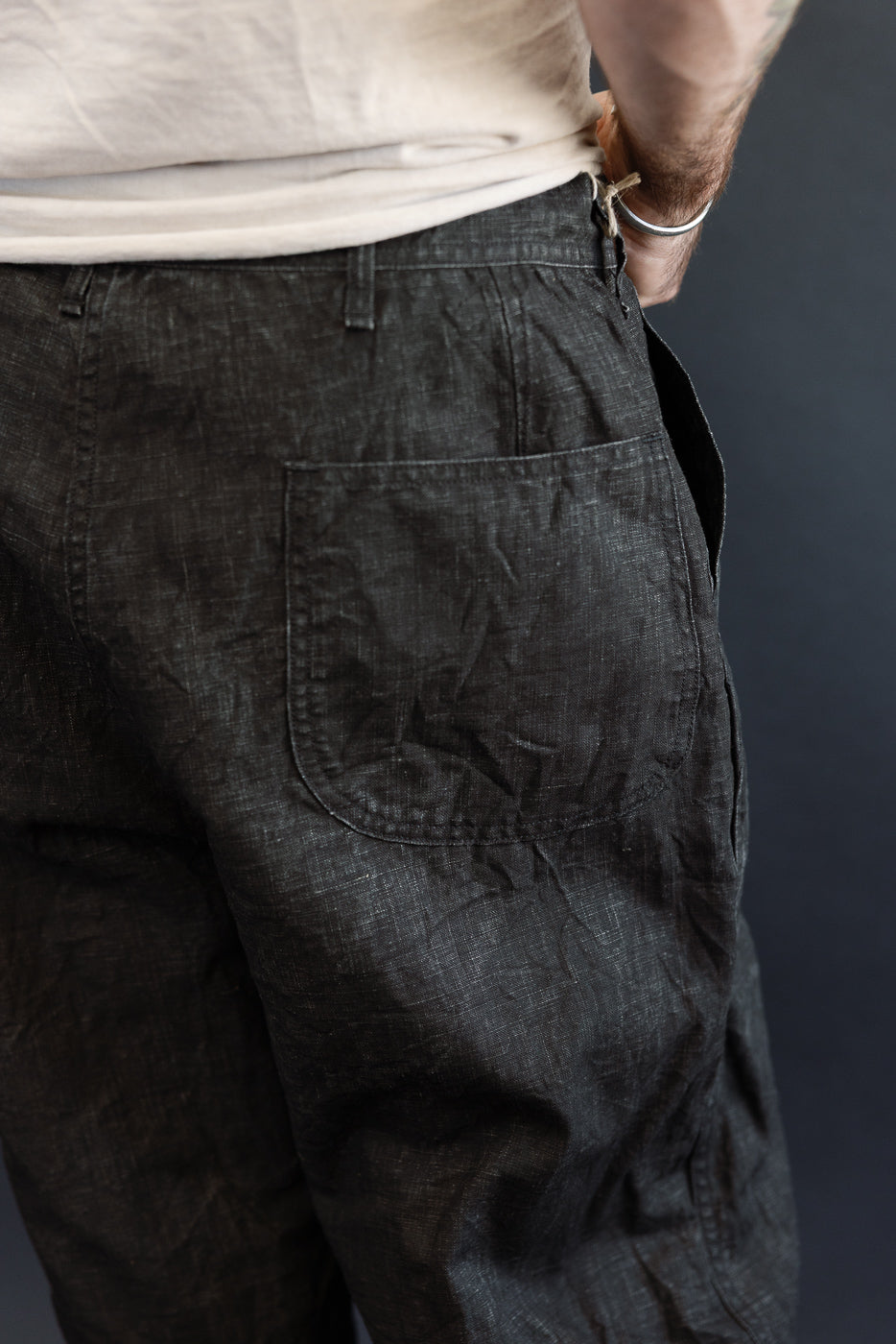 パンツ Black Coated Linen Denim 01-V5130-61 - WWII U.S. Navy Utility Sumi Coated Linen Pants