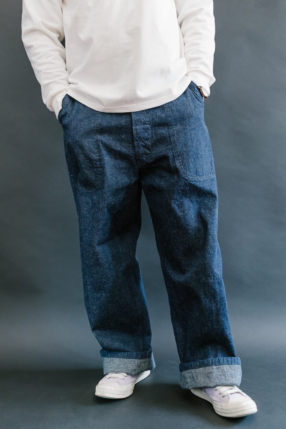 01-V5130-81 - US Navy Denim Wide Fit Selvedge Utility Pants - Indigo OW