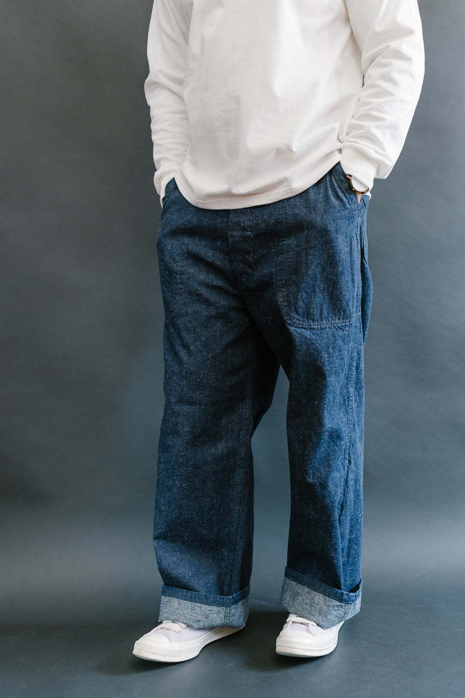 01-V5130-81 - US Navy Denim Wide Fit Selvedge Utility Pants - Indigo OW
