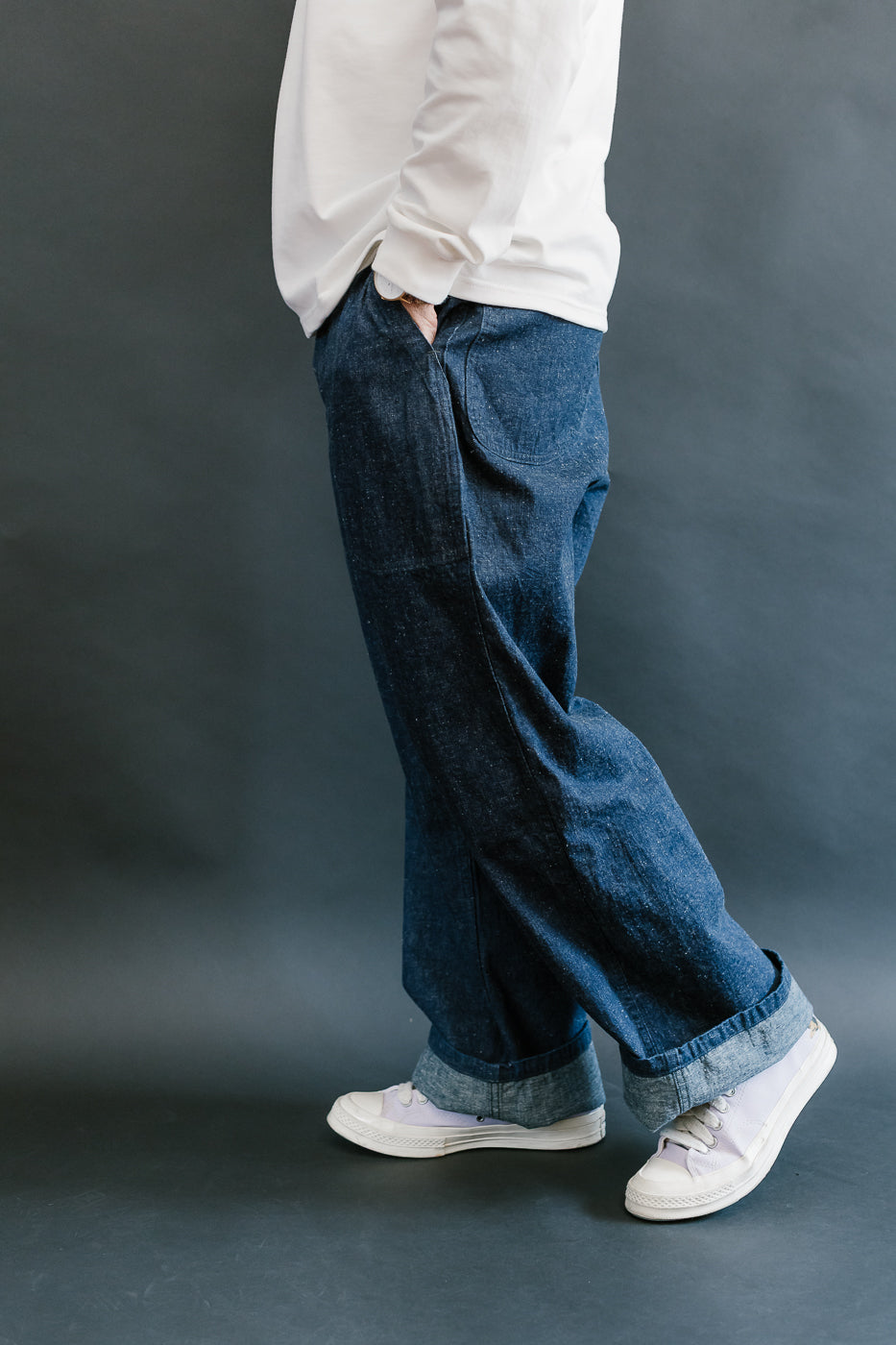 01-V5130-81 - US Navy Denim Wide Fit Selvedge Utility Pants - Indigo OW