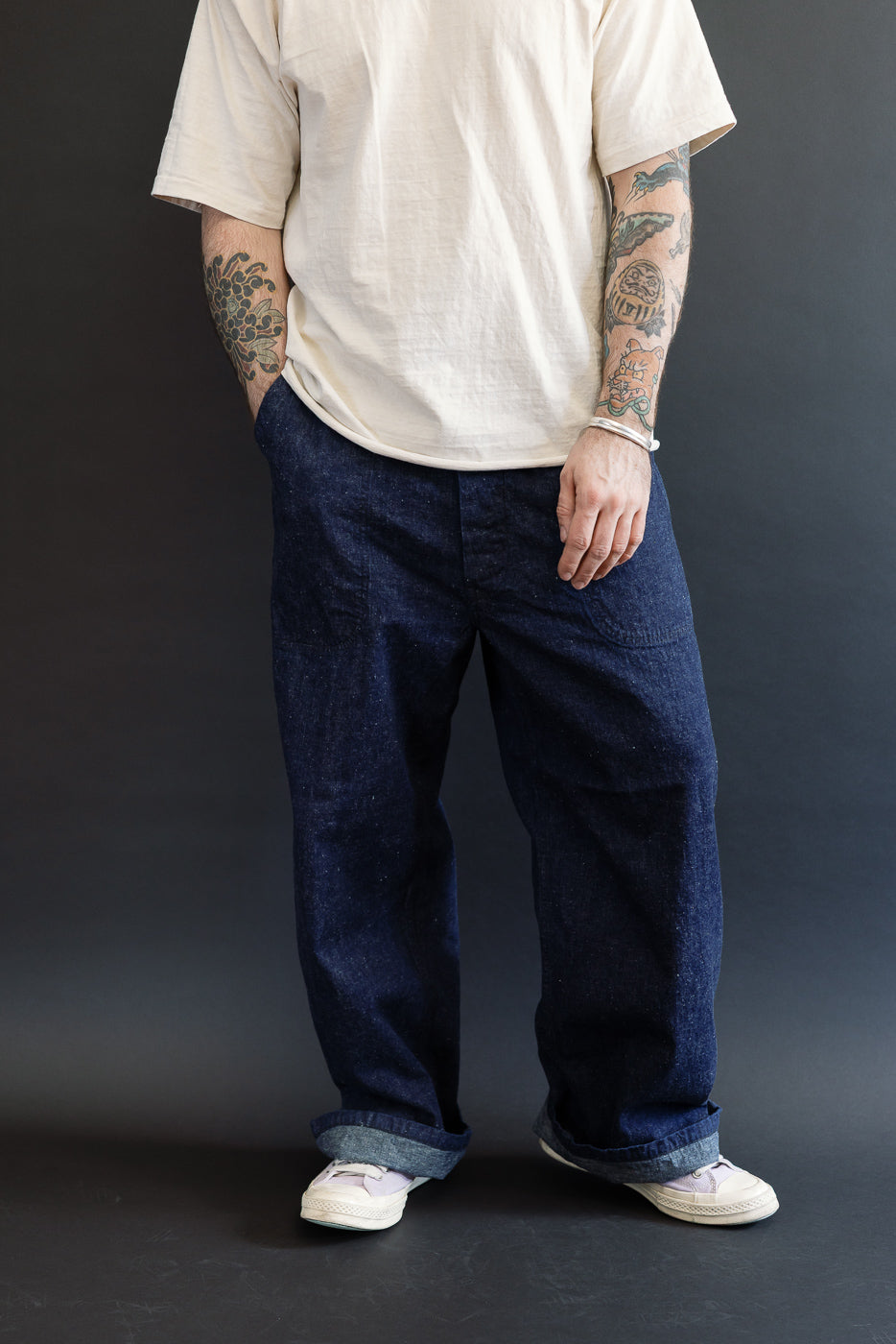 01-V5130-81K - US Navy Denim Wide Fit Selvedge Utility Pants