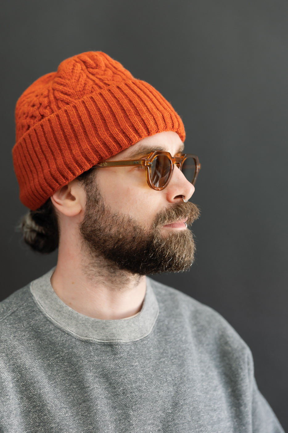 Close-up profile of male model, 5'9