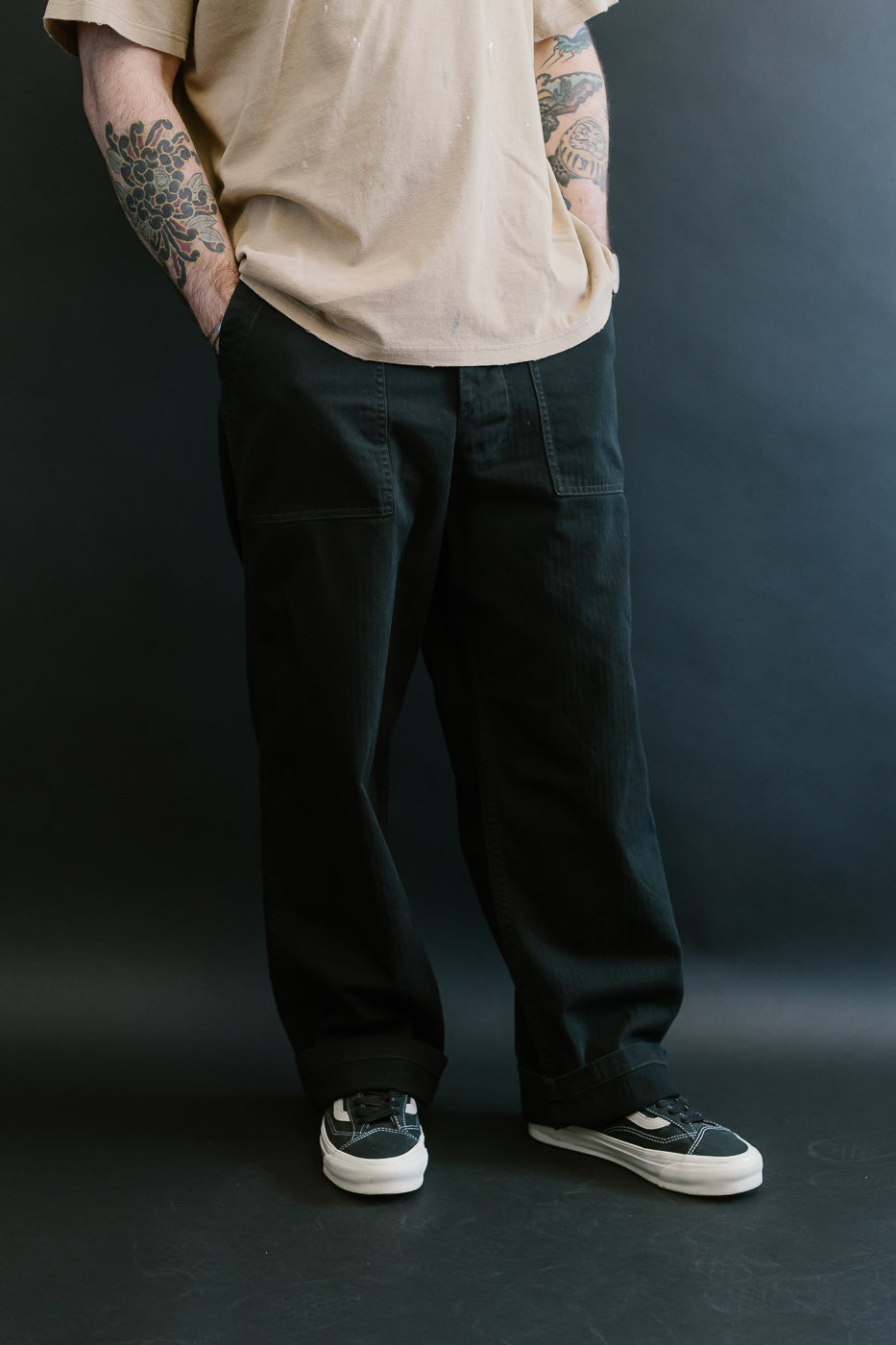 01-5103-61 - Herringbone Summer Fatigue Pants - Black