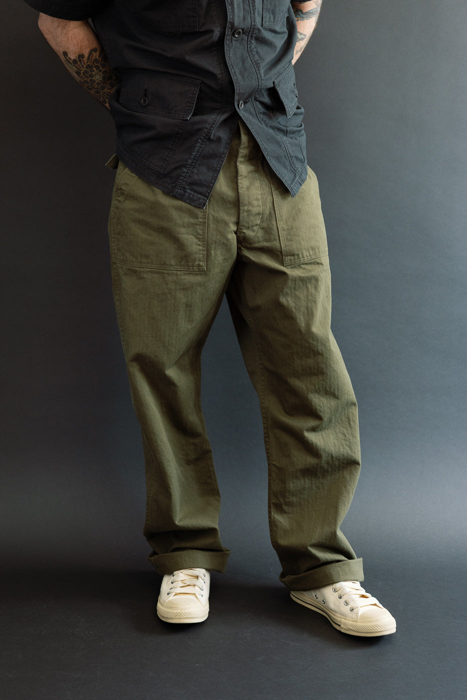 03-V5002-76k - Vintage Fit Fatigue Pants Herringbone Twill - Army