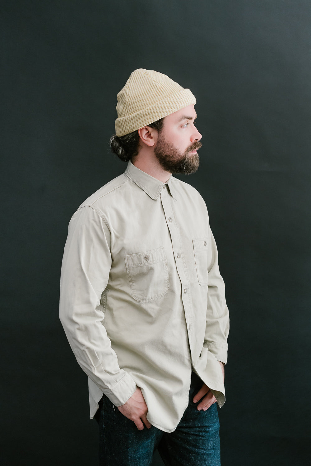 03-V8070- 67 - 1960s Twill Work Shirt Vintage Fit - Beige