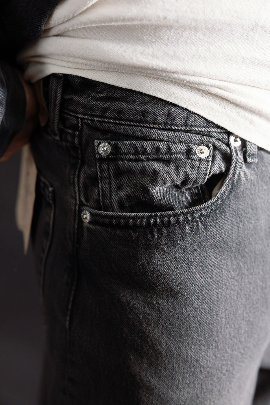 01-1100W-D61SK - 100 Super Dad's Fit Denim Jeans - Black Denim