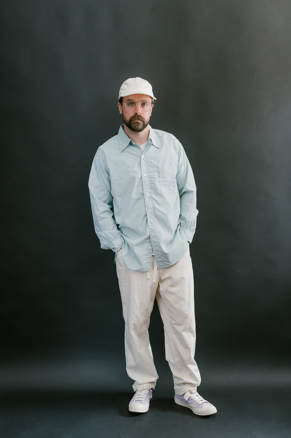 1201C-SSG - No. 1 Shirt Stripe Shirting MV - Green