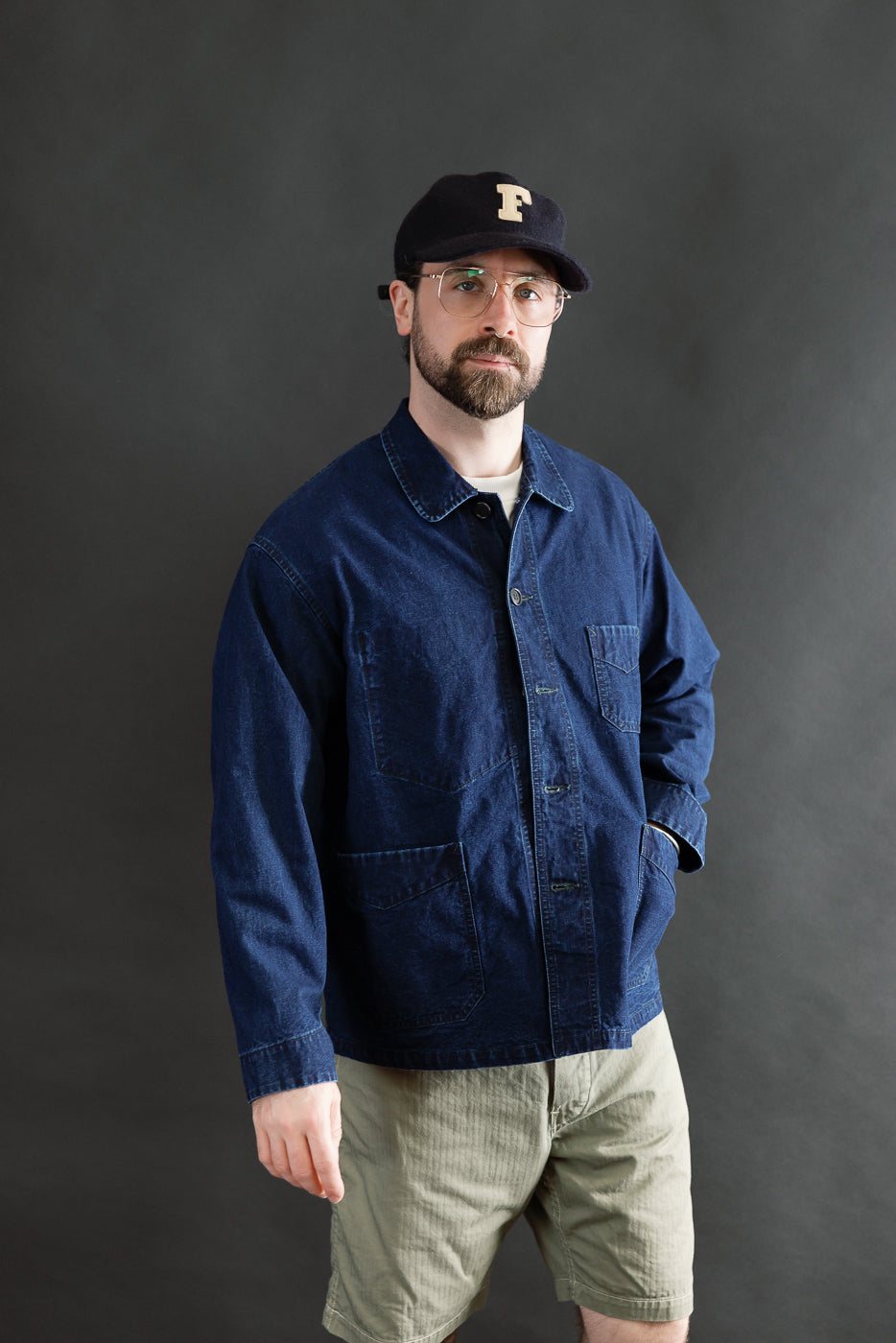 Full body front view of male model 5'9