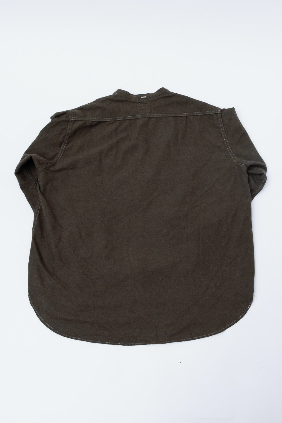 Flat lay of Post O'Alls St. Louis Band cotton heather flannel shirt in tobacco, back view