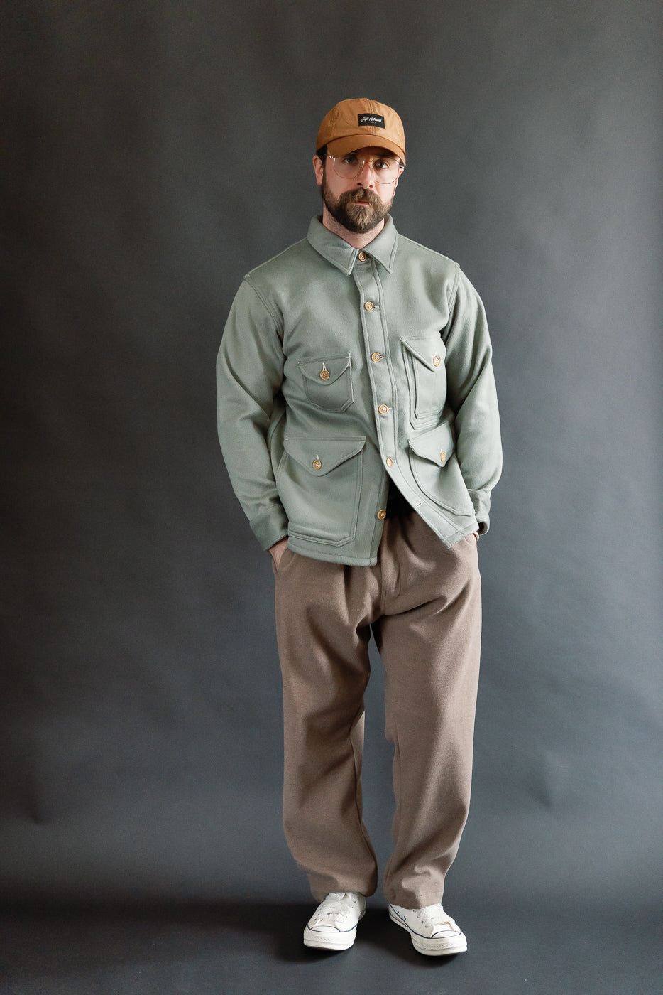 Full body front view of male model 5'9