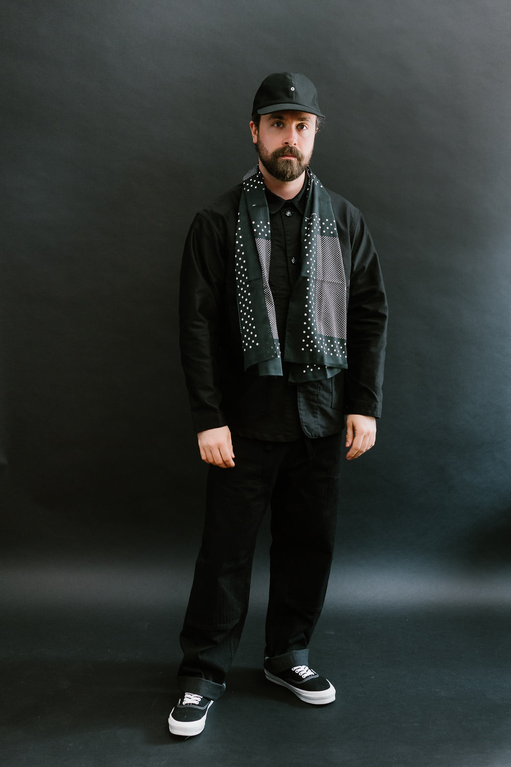 Full body front view of male model 5'9