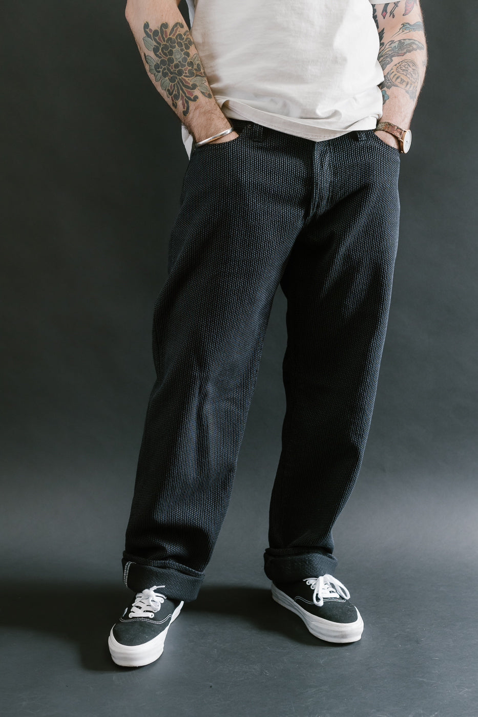 1170-1-BK - Sashiko Denim Loose Fit - Black x Gray