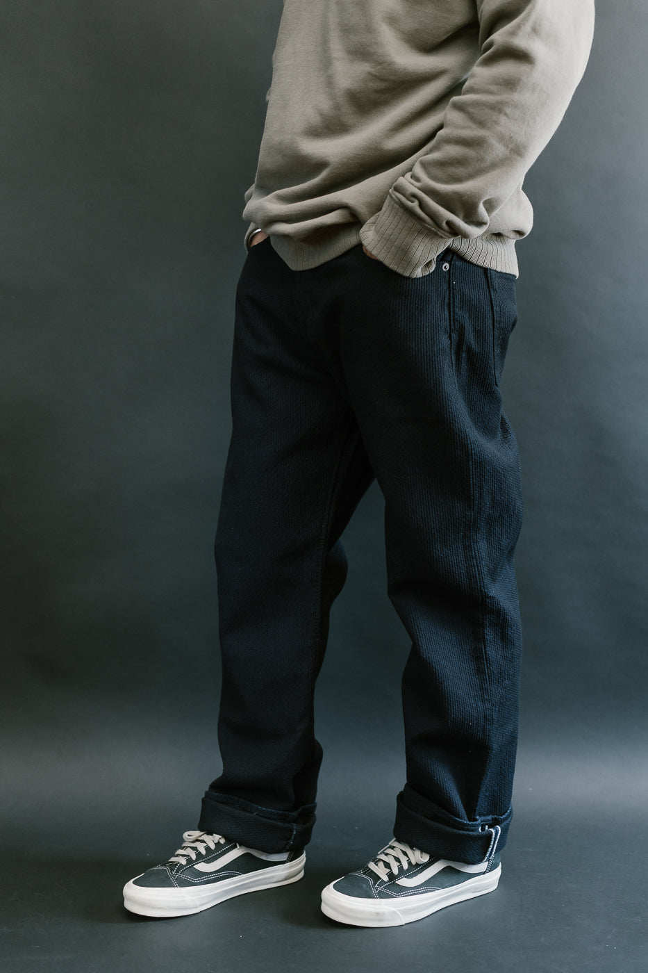 1178-ID - Sashiko Denim Regular Fit - Indigo x Black