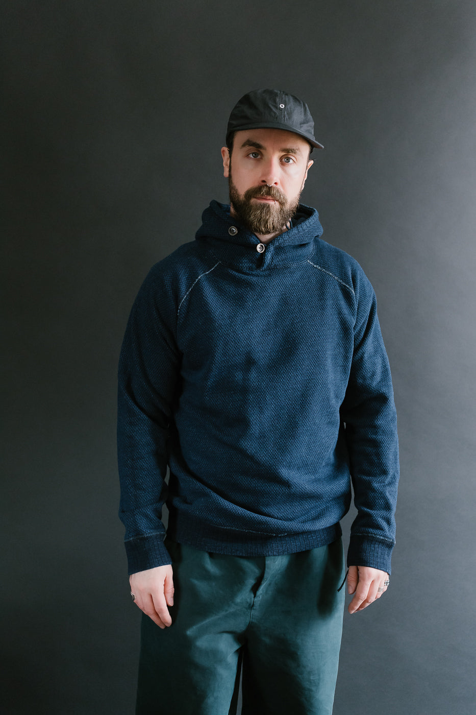 5410-3 - Yarn Dyed Sashiko Hoodie Sweatshirt - Indigo