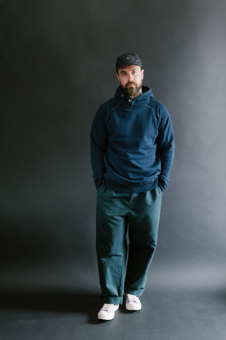 5410-3 - Yarn Dyed Sashiko Hoodie Sweatshirt - Indigo
