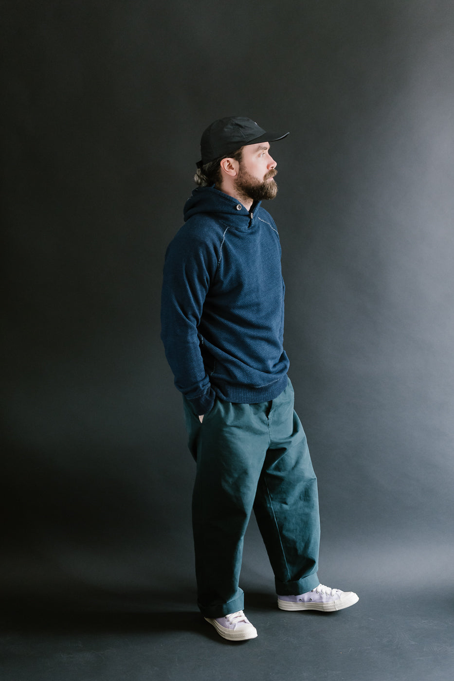 5410-3 - Yarn Dyed Sashiko Hoodie Sweatshirt - Indigo