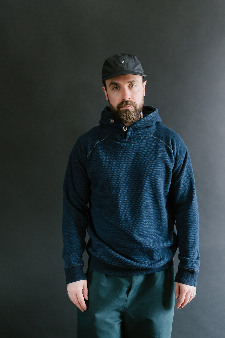5410-3 - Yarn Dyed Sashiko Hoodie Sweatshirt - Indigo