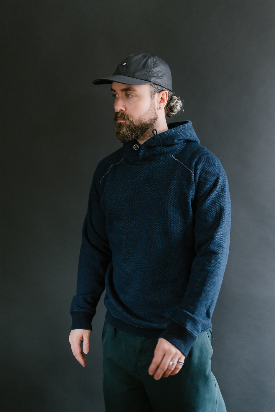 5410-3 - Yarn Dyed Sashiko Hoodie Sweatshirt - Indigo