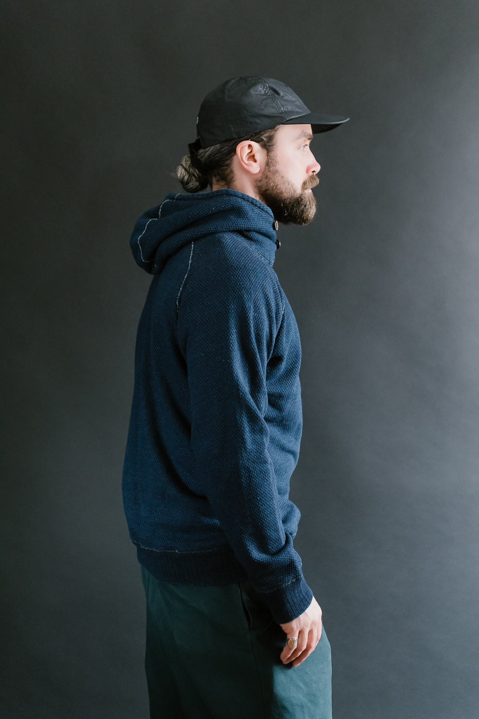 5410-3 - Yarn Dyed Sashiko Hoodie Sweatshirt - Indigo