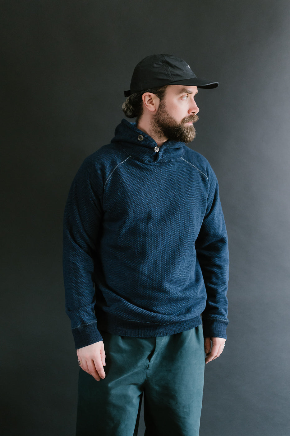 5410-3 - Yarn Dyed Sashiko Hoodie Sweatshirt - Indigo