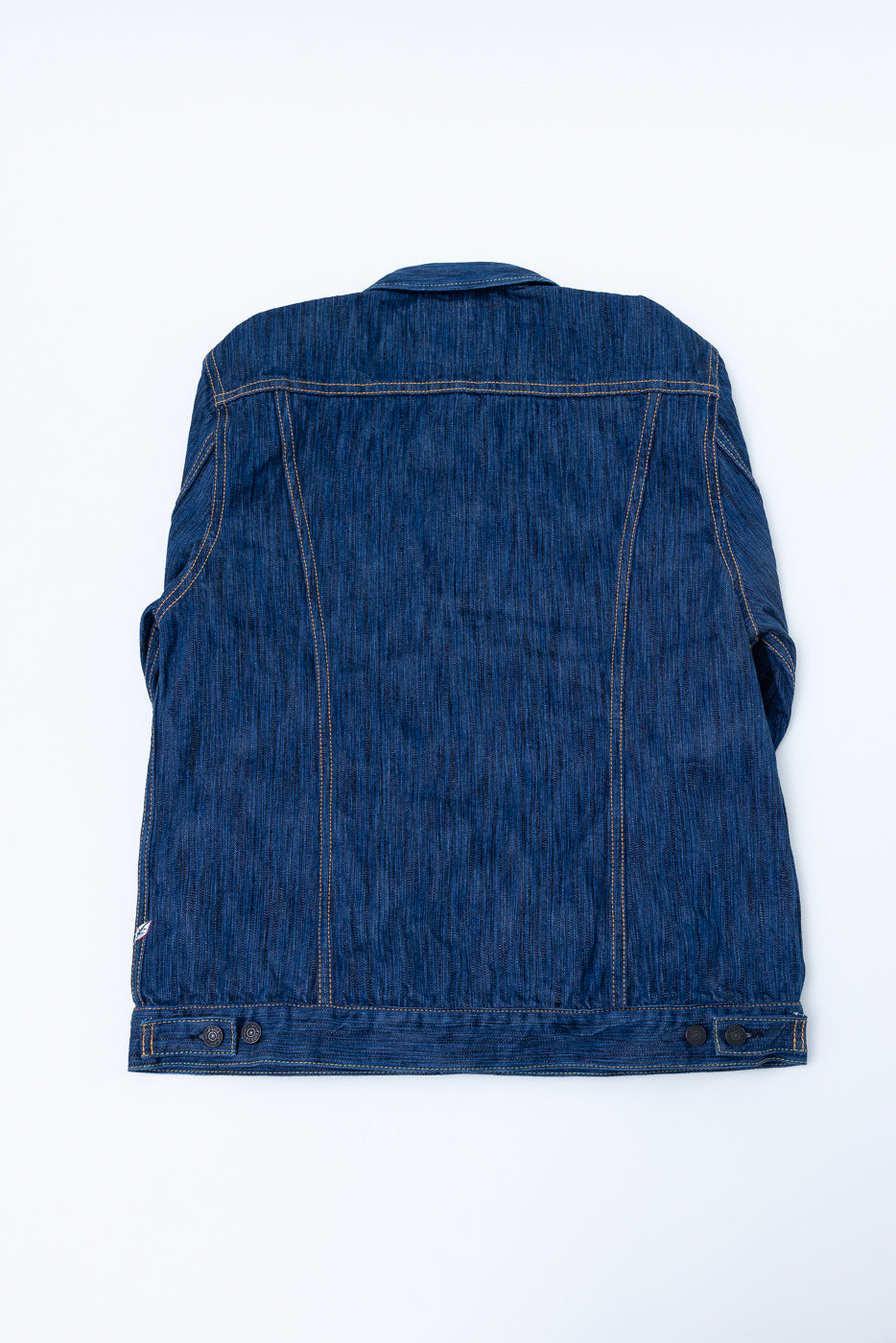 6225-L - 14.5oz Light Waterfall Selvedge Type II Jacket - Indigo, showcasing the back with visible yoke seam, vertical side seams, and adjustable button tabs, highlighting the classic denim structure.