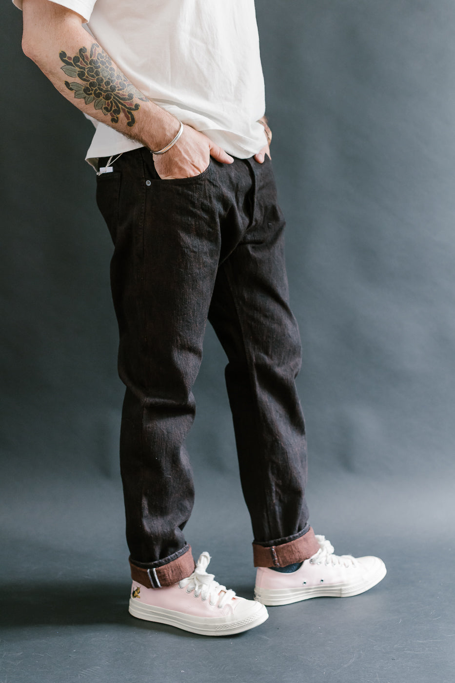 PER-EX-019-BK - 15oz Black x Kakishibu Selvedge Jeans - Relaxed Tapered