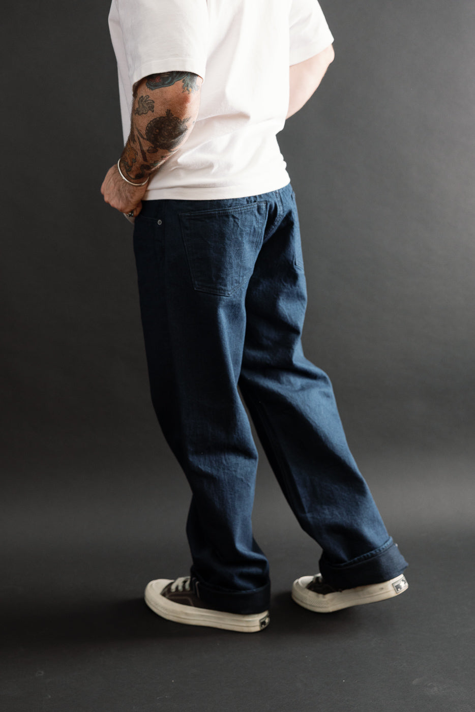 Back view, full body of a male model, 5'9