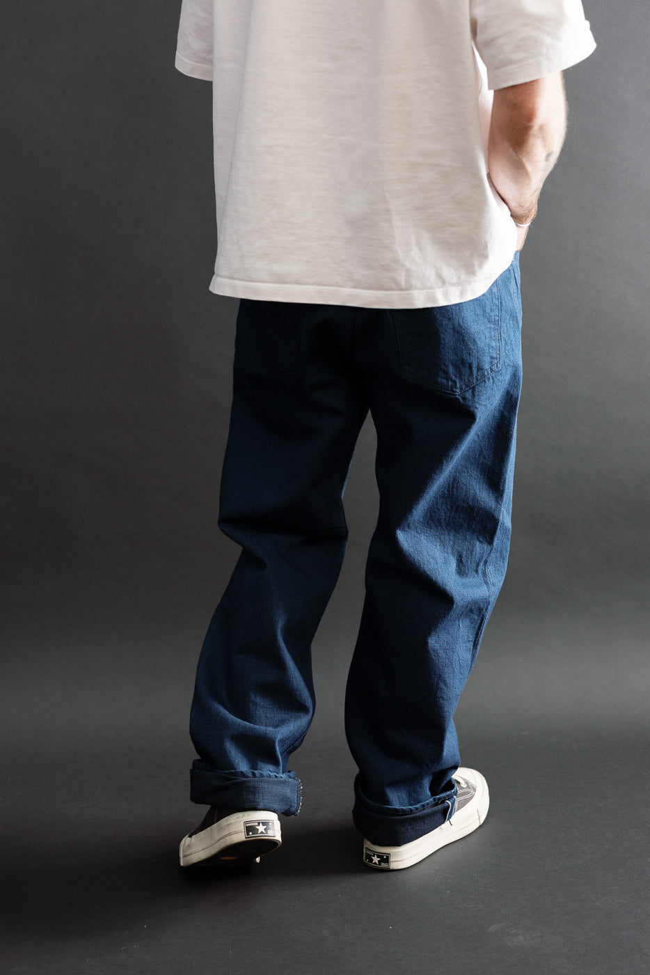 Full body back view of a male model, 5'9
