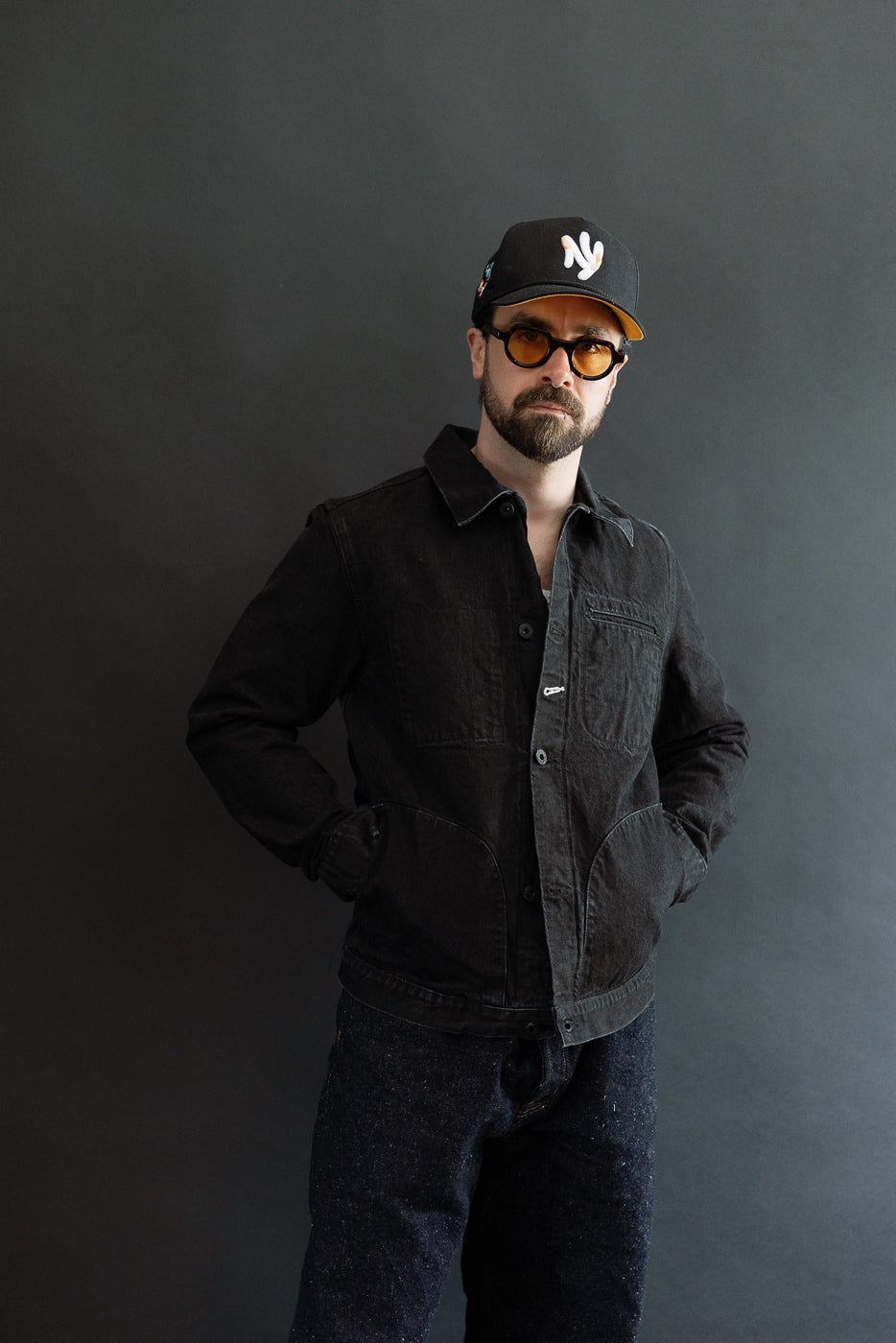 Full body front view of male model 5'9