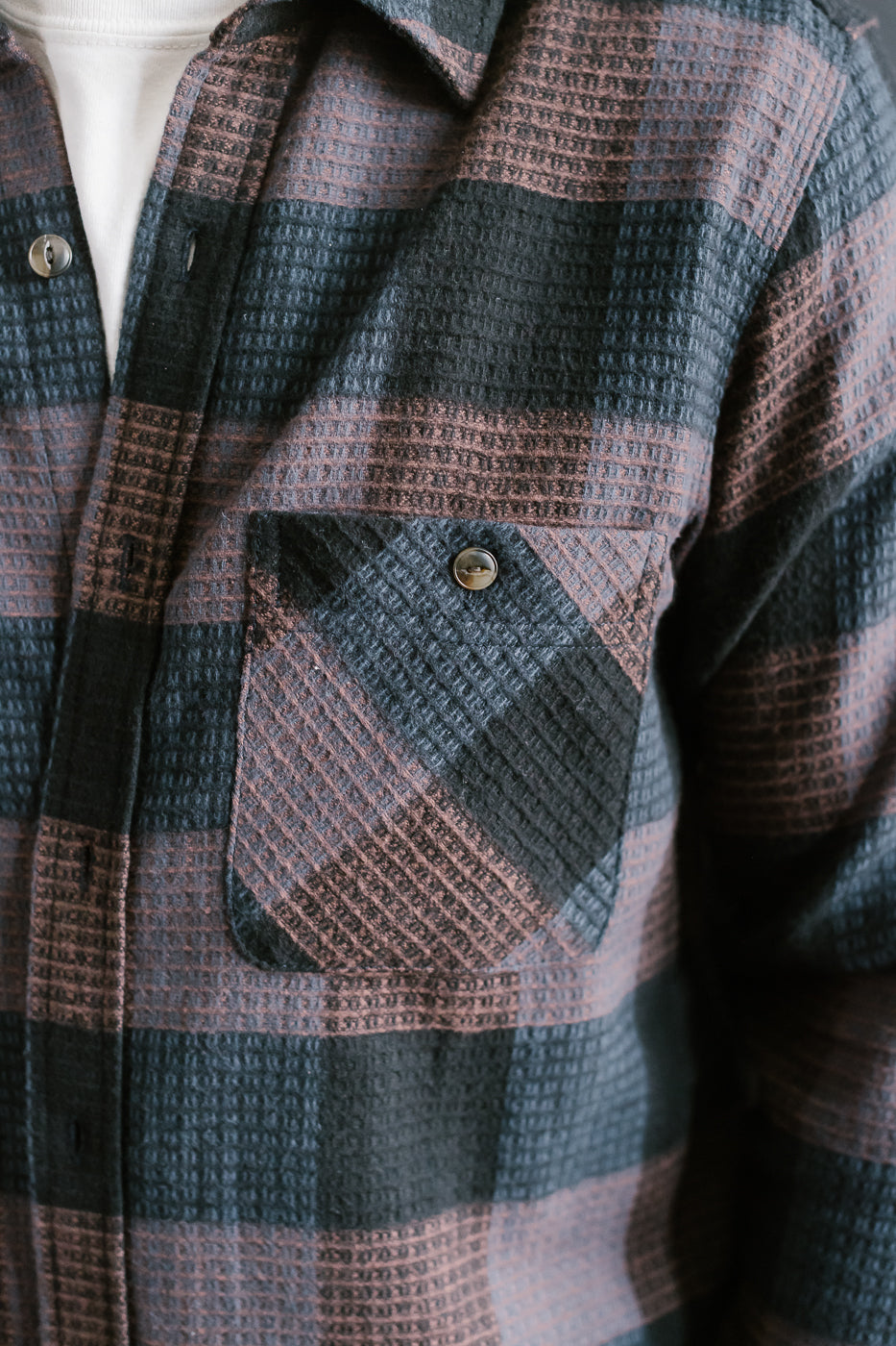 6oz - Waffle Plaid Oxford Shirt - Blue