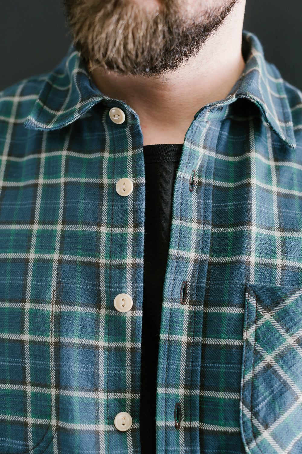 Jumper Shirt Vintage Slub Plaid  - Blue