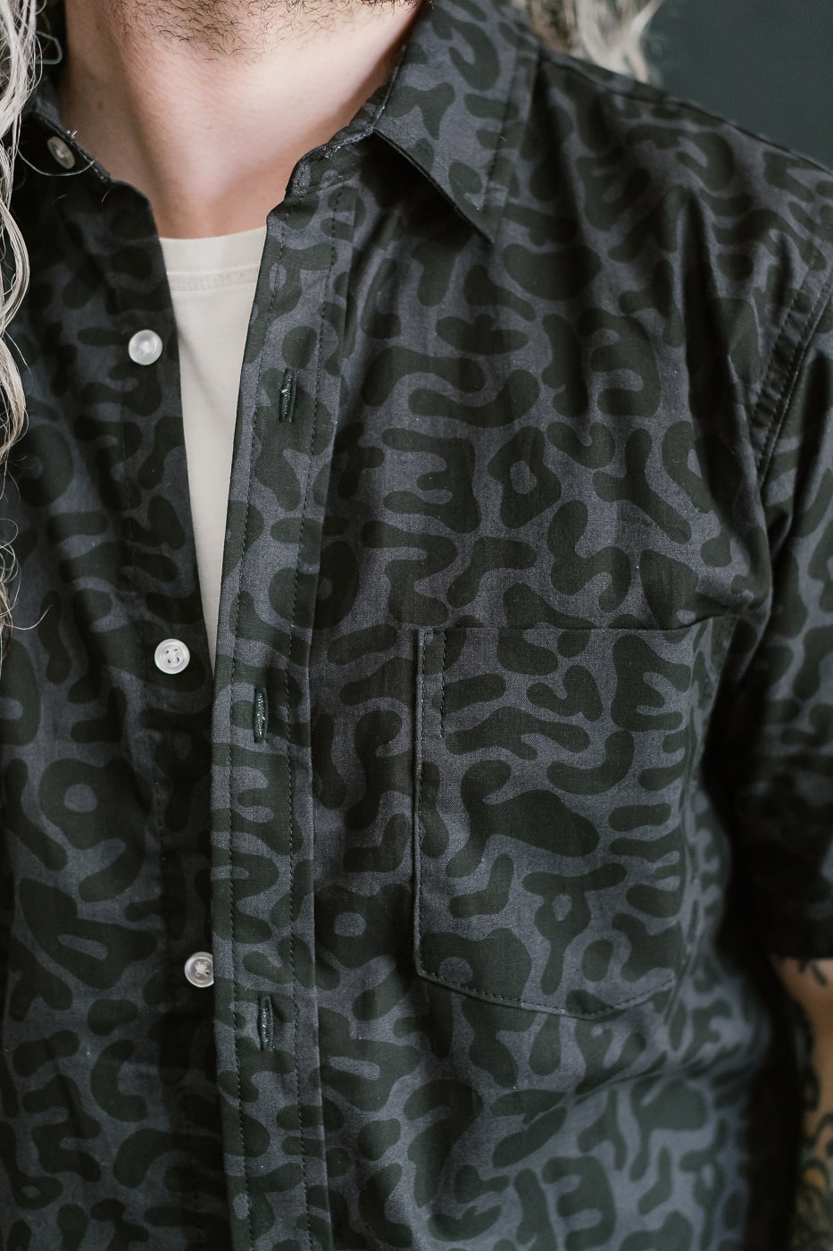 Oxford Shirt Alphabet Camo - Grey