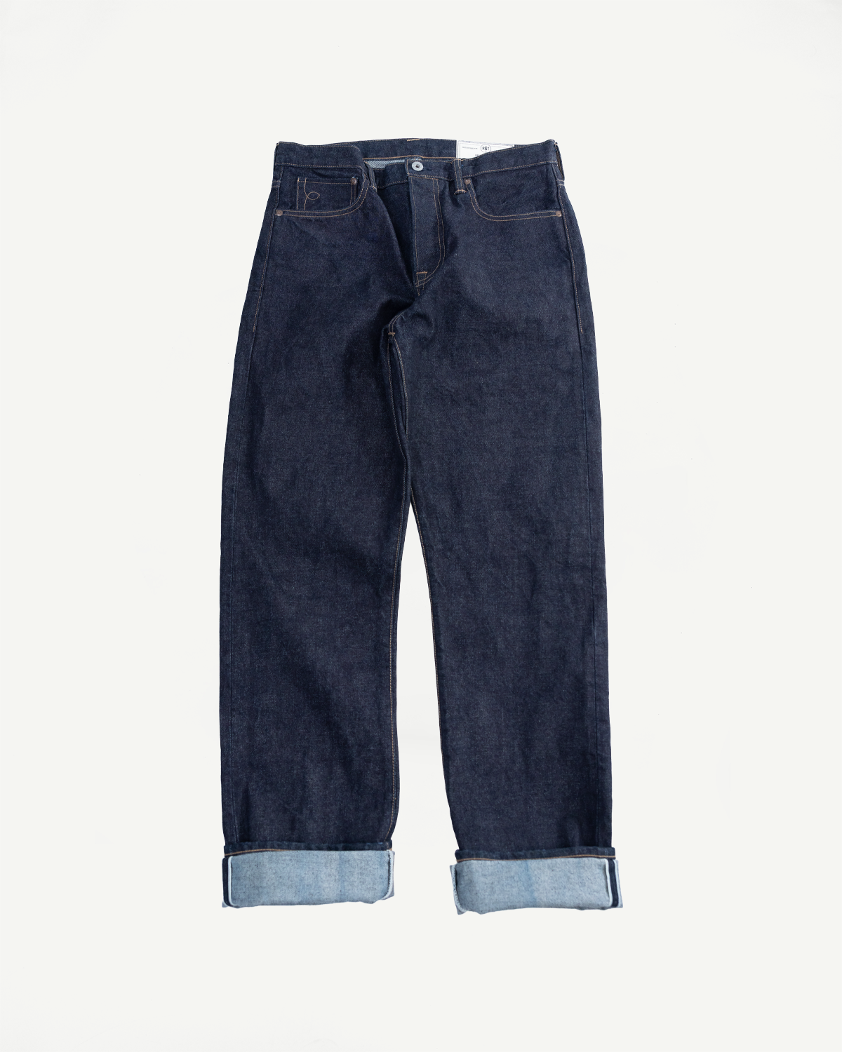Pair of dark blue jeans on a white background