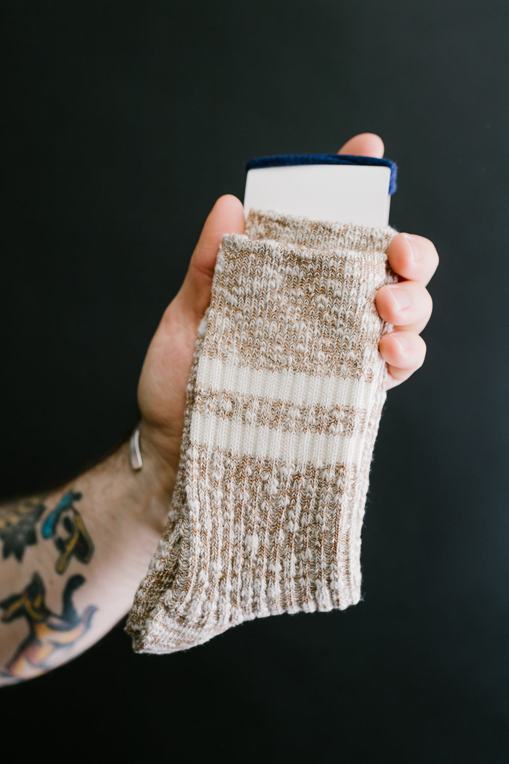 R1485 - OG Cotton Slub Stripe Socks - Coffee