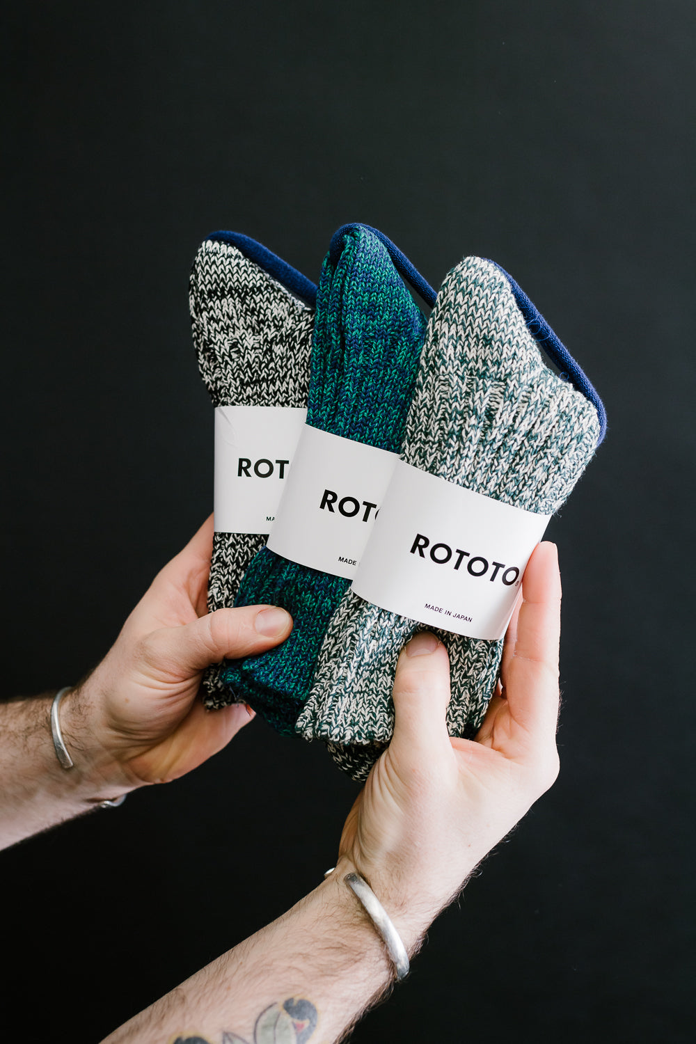 R1448 - Recycled Cotton Ribbed Crew Sock - Dark Green, Ivory