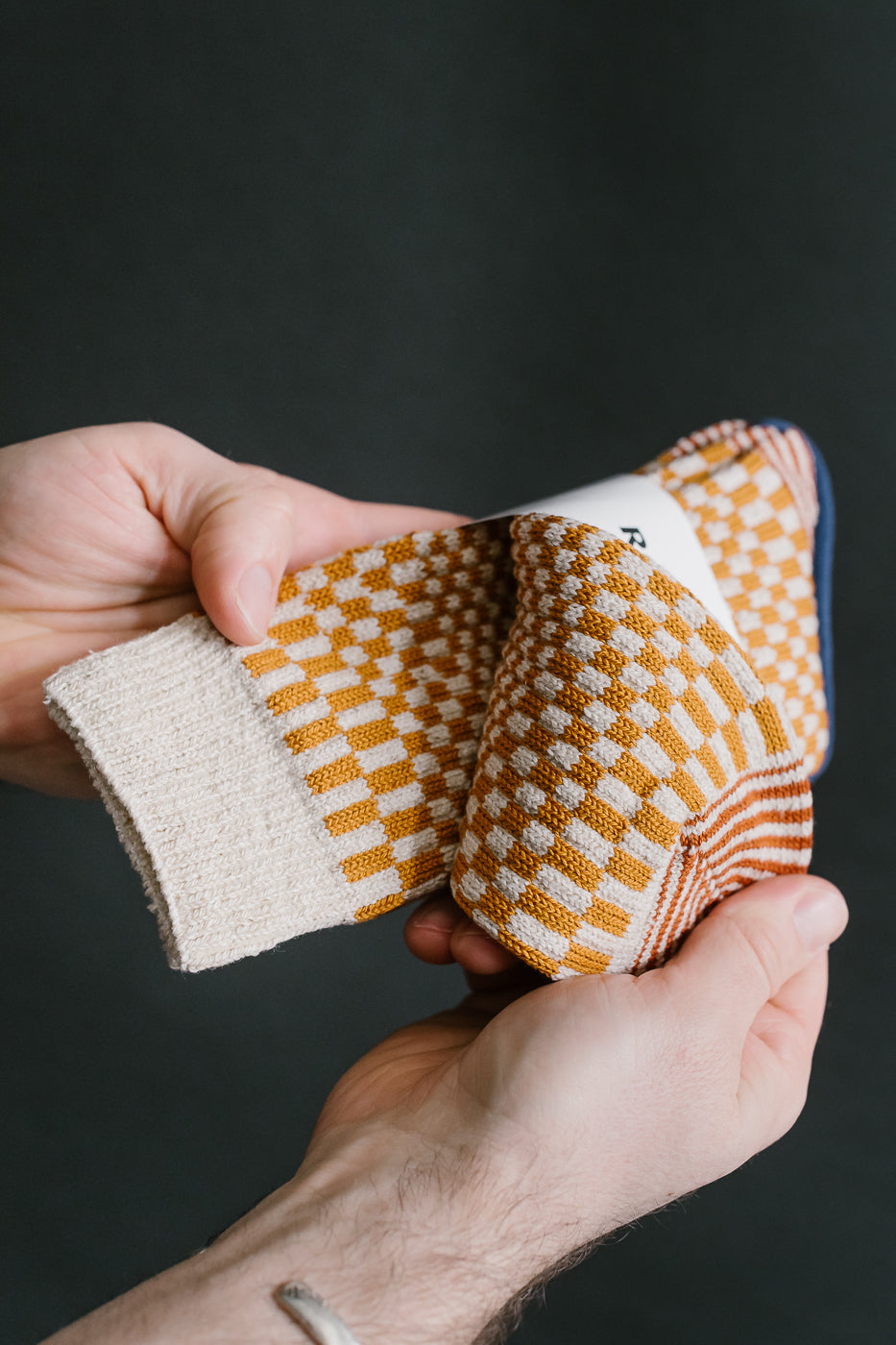 R1609 - Warped Checkerboard Sock - Gold