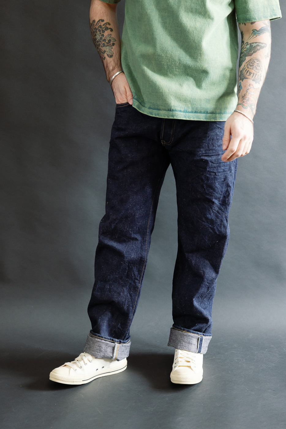 Front view, full body shot of a male model 5'9